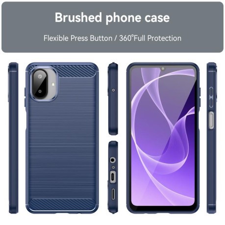 Противоударный чехол Brushed Texture Carbon Fiber на Samsung Galaxy A07 4G - синий
