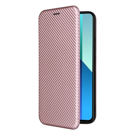 Чохол-книжка Carbon Fiber Texture на Xiaomi Redmi Note 13 4G - рожевий