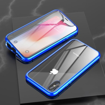 Двухсторонний магнитный чехол Adsorption Metal Frame для iPhone XR - синий