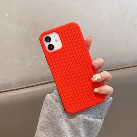 Противоударный чехол Herringbone Texture для iPhone 11 - красный