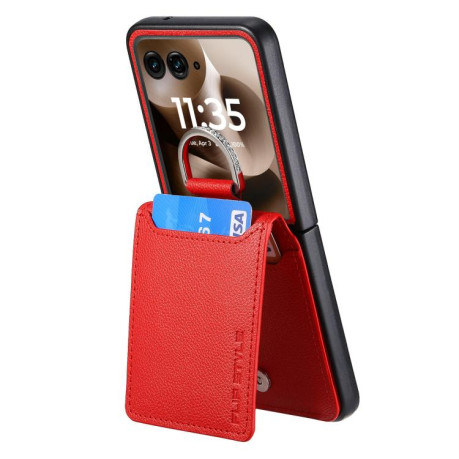 Противоударний чехол Litchi Texture Leather Ring Wallet на Motorola Razr 60 Ultra - червоний