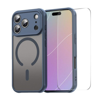 Чехол ENKAY Hat-Prince с MagSafe матовый+стекло на iPhone 18 Pro Max / 17 Pro Max — синий