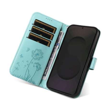 Чохол-книжка з тисненням Dandelion та магнітним хлястиком на Samsung Galaxy S25 FE 5G - зелений
