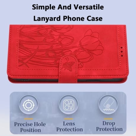 Чехол-книжка Tulips Embossed Leather для iPhone 16e - красный