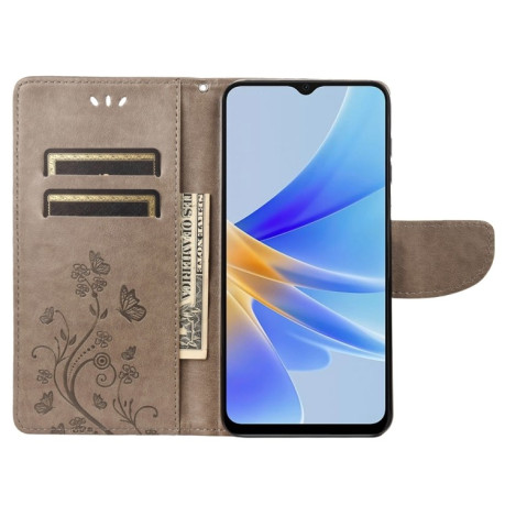 Чехол-книжка Butterfly Flower Pattern для OPPO A17 - серый