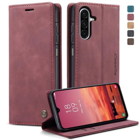 Чехол-книжка CaseMe-013 многофункциональный с кармашком на карт на Samsung Galaxy A17 4G - красный