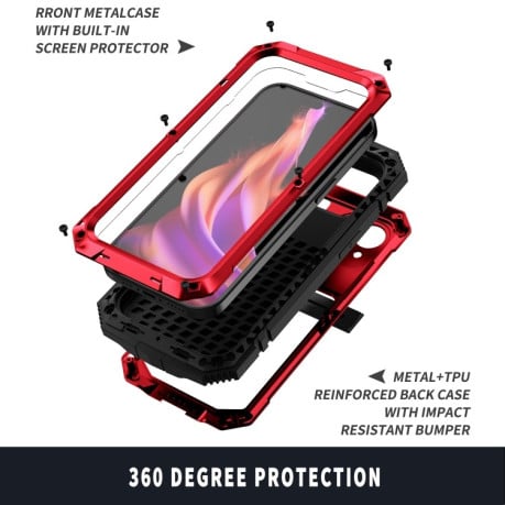 Противоударный металлический чехол R-JUST Dustproof на iPhone 15 Plus - красный