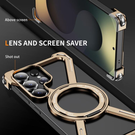 Протиударний чохол Titanium Alloy MagSafe Magnetic Airbag Shockproof для Samsung Galaxy S25 Ultra 5G - Desert Gold