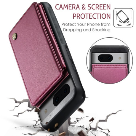 Чехол CaseMe C22 Card Slots Holder RFID Anti-theft для Google Pixel 8a - винно-красный