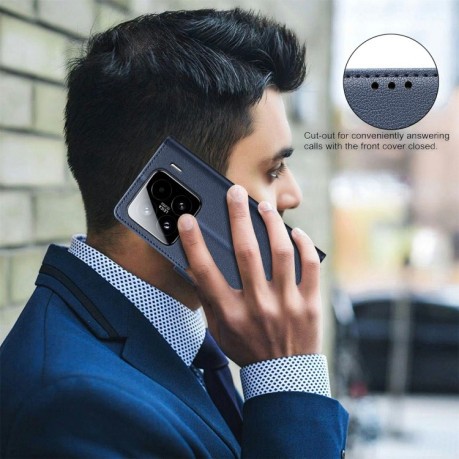 Чохол-книжка Litchi Texture RFID Anti-theft Leather для Xiaomi 15 Pro - синій