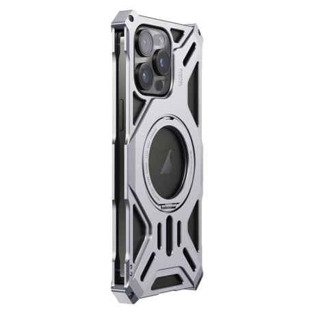 Противоударный чехол Aluminum Alloy Borderless MagSafe Rotating Holder для iPhone 16 Pro Max - серебристый
