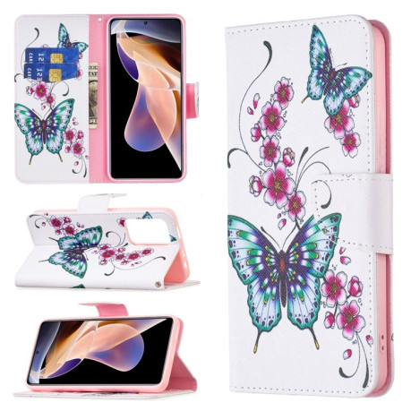 Чехол-книжка Colored Drawing Pattern для Xiaomi Redmi Note 11 Pro 5G (China)/11 Pro+ - Peach Blossom Butterfly