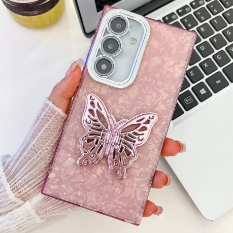Протиударний чохол Plating Glitter Texture Butterfly для Samsung Galaxy S25+ 5G - Pink Shell Pattern
