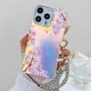 Чехол Electroplating Laser Flower Phone Case with Wrist Strap  для iPhone 16 Pro - Peach Blossom