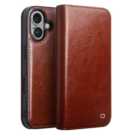 Шкіряний чохол-книжка QIALINO Classic Genuine Leather для iPhone 16 Plus - коричневий