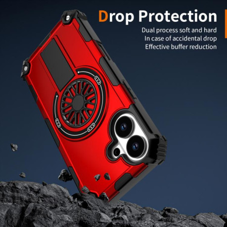 Противоударный чехол Shockproof Kickstand Metallic Shaft MagSafe на iPhone 17 - красный