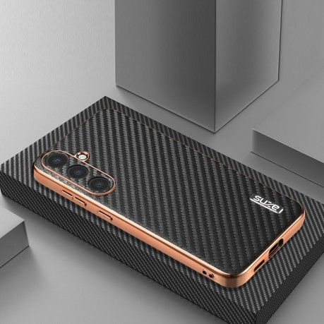 Ударозахисний чохол AZNS Electroplated Edge Carbon Fiber Texture для Samsung Galaxy S25 5G - чорний