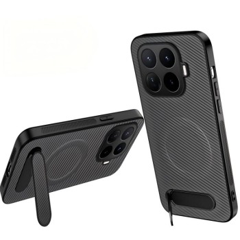 Магнитный чехол Wanlonfeng с подставкой и карбоновой текстурой на Xiaomi 17T 5G — серый