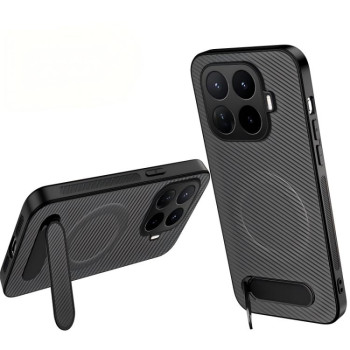 Магнітний чохол Wanlonfeng з підставкою та карбоновою текстурою на Xiaomi 17T Pro 5G — сірий