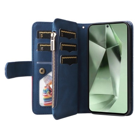 Чохол-книжка Dual-color 9 Card Slots Zipper Wallet Leather для Samsung Galaxy S24 FE 5G - синій