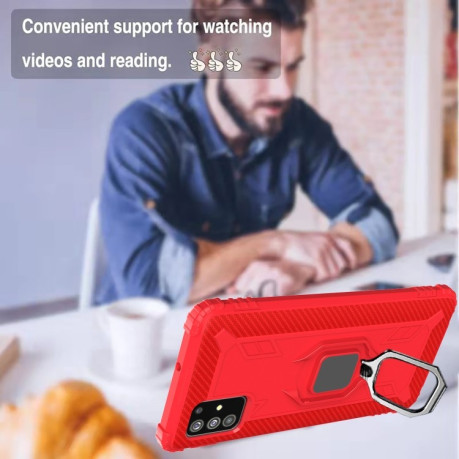 Противоударный чехол Carbon Fiber Rotating Ring на Samsung Galaxy A21S - красный