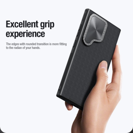Противоударный чехол NILLKIN Textured Prop Camera Cover Holder Design Nylon MagSafe Magnetic на Samsung Galaxy S24 Ultra 5G - черный
