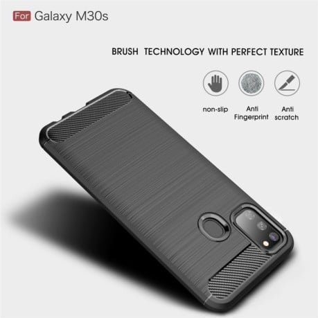 Чехол Brushed Texture Carbon Fiber на Samsung Galaxy M21/M30s- красный