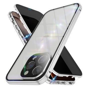 Двусторонний магнитный чехол Anti spy glass Four-corner Magnetic Metal для iPhone 16 Pro Max - серебристый
