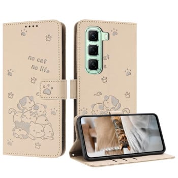 Чехол-книжка Embossed Kitten Phone Leather на Infinix Hot 60 Pro 4G - бежевый