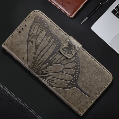 Чехол-книжка Embossed Butterfly для Realme GT 6T 5G Global - серый