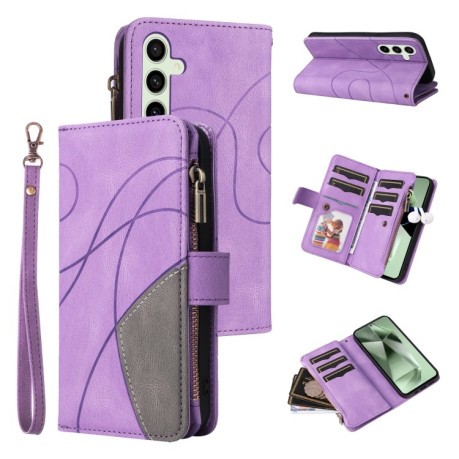 Чохол-книжка Dual-color 9 Card Slots Zipper Wallet Leather для Samsung Galaxy S24 FE 5G - фіолетовий