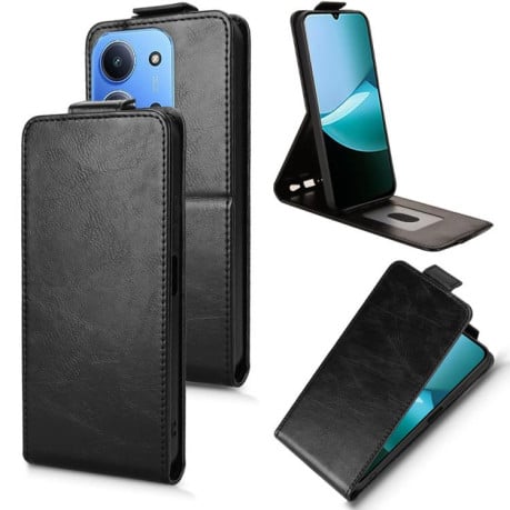 Флип-чехол Magnetic Vertical Flip Leather на Xiaomi Redmi 15C 5G / 4G EU 173mm / Poco C85 5G - черный