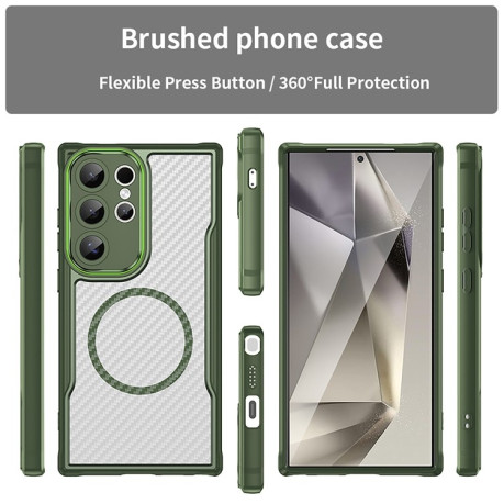 Ударозащитный чехол Carbon Fiber Texture MagSafe Translucent на Samsung Galaxy S25 Ultra 5G - зеленый
