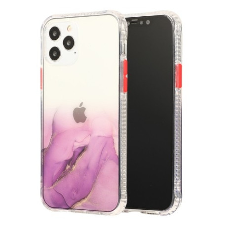 Противоударный чехол Marble Pattern Glittery Powder на iPhone 12 Pro Max - прозрачно-фиолетовый
