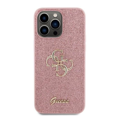 Оригинальный чехол Guess Glitter Script Big для iPhone 15 Pro - pink(GUHCP15LHG4SGP)