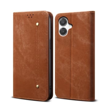 Чехол-книжка с джинсовой тканью casual на Samsung Galaxy A07 4G - коричневый