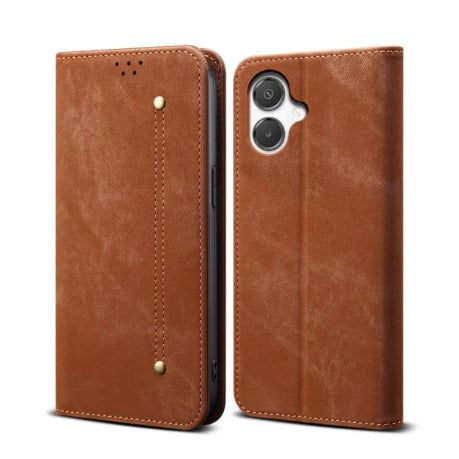 Чохол-книжка з джинсовою тканиною casual на Samsung Galaxy A07 4G - коричневий