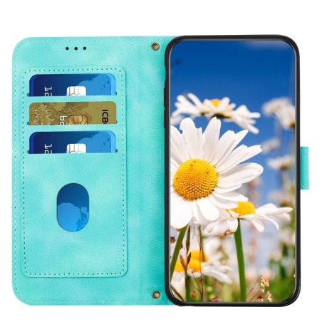 Чехол-книжка Floral Pattern Leather для iPhone 16e - зеленый