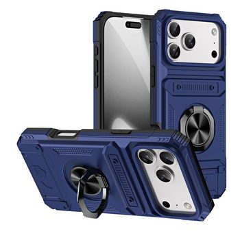 Противоударный чехол Shockproof Card Slot Phone Case with Metal Ring Holder на iPhone 18 Pro Max / 17 Pro Max — синий