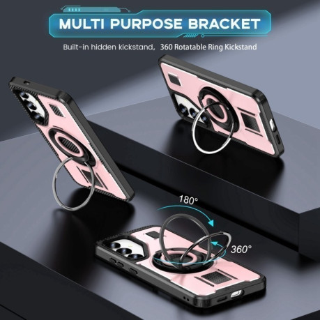 Противоударный чехол Ring Holder Carbon Fiber PC Hybrid TPU для Samsung Galaxy S25+ 5G - розовое золото
