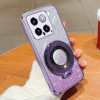 Противоударный чехол Plated Gradient Glitter Round Holder для Xiaomi 14 - фиолетовый