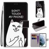 Чехол-книжка Coloured Drawing Cross для Samsung Galaxy S22 Ultra 5G - Middle Finger White Cat
