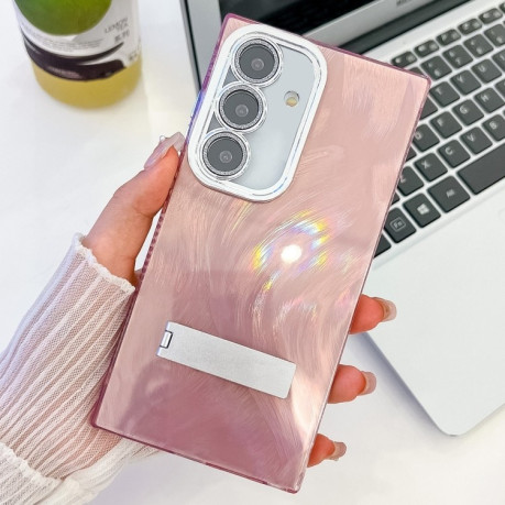 Противоударный чехол Plating Glitter Texture TPU with Lens Film для Samsung Galaxy A36 5G - Pink Feather Yarn