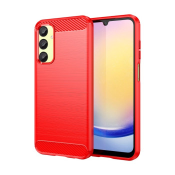 Противоударный чехол Brushed Texture Carbon Fiber на Samsung Galaxy A25 5G - красный