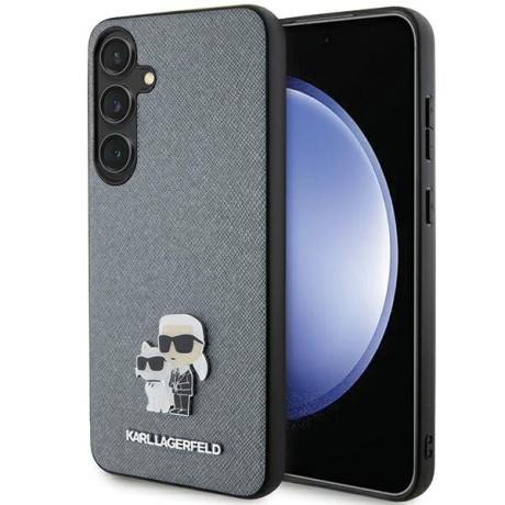 Оригинальный чехол Karl Lagerfeld Saffiano Karl &amp; Choupette Metal Pin для Samsung Galaxy S24 - Gray/gray(KLHCS24SPSAKCMPG)
