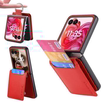 Противоударний чехол Litchi Texture Leather Ring Wallet на Motorola Razr 60 Ultra - червоний