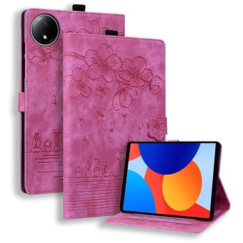 Чохол-книжка Cartoon Sakura Cat для Xiaomi Redmi Pad SE 8.7 - пурпурно-червоний