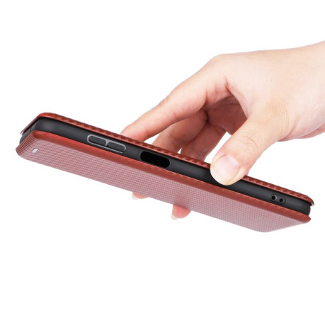 Чехол-книжка Carbon Fiber Texture для Samsung Galaxy M14 5G - коричневый