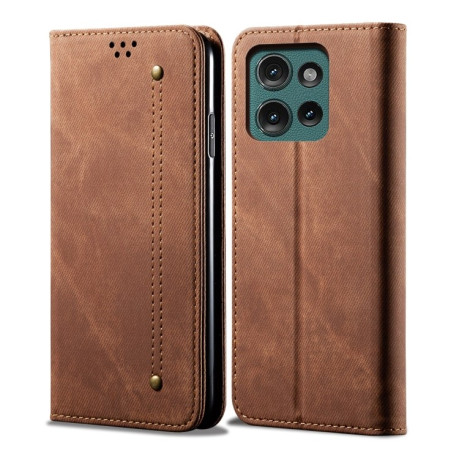 Чехол книжка Denim Texture Casual Style на Motorola Moto G75 5G - коричневый