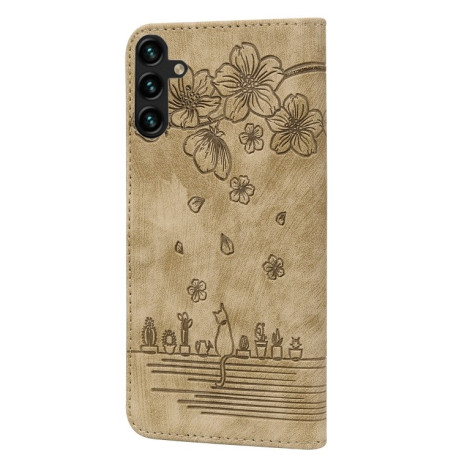 Чохол-книжка Cartoon Sakura Cat для Samsung Galaxy A16 5G - коричневий